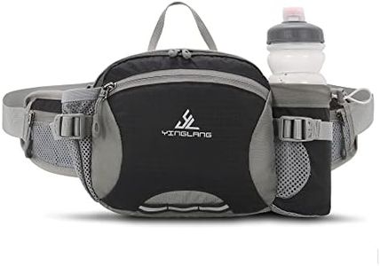 Water Resistant Bum Bag with Water Bottle Holder and Multi-Pockets, Large Capacity Waist Fanny Pack Bumbag for Dog Walking Hiking Travel Sports Women Men, Black, L