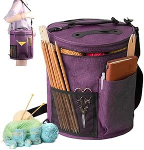 Knitting Bag, Knitting Tote Bag, Knitting Bag Yarn Storage, Portable Yarn Storage Bag, Hook Needle Woolen Barrel Bag Collection Bag, for Carrying Crochet Hooks, Knitting Kit, Yarn Wool (Purple)