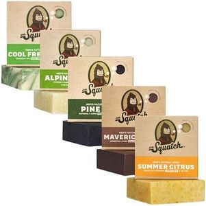 Dr. Squatch Natural Men’s Bar Soap - Cold Process Body Soap Bar with Natural Oils - Gifts for Men - Cool Fresh Aloe, Summer Citrus, Pine Tar, Maverick Musk & Alpine Sage (5 oz, 5-Pack)