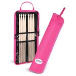 Flexzion Drum Stick Bag Percussion Music Drum Accessories Case with Hook, Card Holder, Adjustable Shoulder Strap Carrying Handle 4 Pairs Kid Drum Sticks Holder Water-Resistant Bag Fabric, Hot Pink