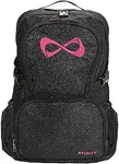 Sparkle Backpack by Nfinity | Girls Glitter Bookbag | Perfect Bag for Travel, School, Gym, & Cheer Practices | 15” Laptop Compartment | Black with Pink Logo