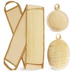 Natural Loofah Sponge Back Exfoliating Scrubber Combo Set, Seep Cleansing Skin and Facial Loofah Pad