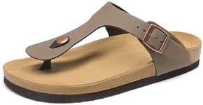 DREAM PAIRS Women's Cork Footbed Flip Flops Comfortable Arch Support Cushioned Adjustable Buckle Thong Sandals for Summer Shoes,Size 8,Brown,DWUMFF2501