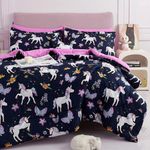 Mooreeke Kids Comforter Bed Set Twin Size for Girls, 6 Pieces Bed in a Bag with Shams, Sheet Set, Purple Pink Unicorn Double Soft Microfiber Kids Comforter Bedding Set