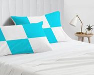 Soft Comfortable Modern Design Checks Pillow Cover Set of 4 PCS, 100% Long Staple Cotton & 400 Thread Count, Bed Pillow Cover for Home Decor-White/Light Blue Solid,Standard Size (20 x 36)