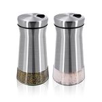 Aelga Salt and Pepper Shakers with Adjustable Pour Holes-Elegant Stainless Steel Salt Shakers 2PCS-Spice Dispensers for Himalayan, Kosher and Sea Salts