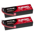 HRB 2pcs 2S Lipo Battery 7.4V 5200mAh T Hardcase RC Lipo Battery Compatible with RC Helicopter Airplane Car Boat Truck