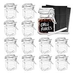 Oak & Steel 12 Mini Airtight Glass Spice Jars with Lids, 24 Labels & Chalk Pen (3.4oz/100ml) Square Bottles, Herb Jars, Mason Jars, Seasoning Containers