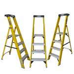 LADDERMAN Microfiber 4 Step Platform FRP Self Supported Folding Type Electrical Shock-Free Fiber Glass Safety Ladder (Yellow, Standard Size)