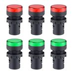 sourcing map 6Pcs Red Green Indicator Light AC/DC 24V, 22mm Panel Mount, for Electrical Control Panel, HVAC, DIY Projects