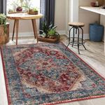 Green Decore Carpet Mart Milagros Machine washable, Non Shedding, Non Slip Area Rug for Living Room, Bedroom, Dining Room, Hallway, Kitchen, Pet Friendly, Ink Blue/Carmine Red/Beige 120 cm x 180 cm