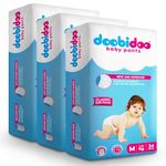 Doobidoo Classic Baby Diaper Pants with High Absorbency, Anti-Leak Side Cuffs, Cottony Bubble Soft, Rash-Free, Medium Size (M) 7-12 Kg, Pack of 3, 102 Count