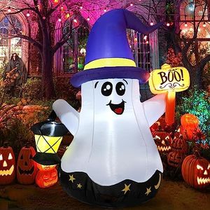GOOSH 5FT Height Halloween Decorations Outdoor Wizard Ghost with Hand-Held Light, Halloween Inflatables with Built-in LED Lights for Holiday/Party/Yard/Garden
