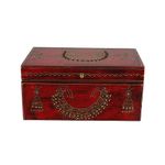 Creative Corner Handicraft Wooden Jewelry Box with Stone Detailing, Traditional Rajasthani Design, Decorative Storage for Women, Versatile Accessory Organizer for Girls (Red)