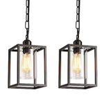 IHENGYANLT 2 Pack Farmhouse Pendant Light,Black Metal Frame Hanging Light Fixture with Clear Glass Shade, Farmhouse Light Fixture for Kitchen Island Entryway Porch Foyer