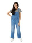 Naughty Dungaree® Girls Bio-Washed Whiskers Detailing Cotton Denim Dungaree Overalls for 4 to 14 Yrs Kids (Tshirt Not Included)