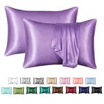 MR&HM Satin Pillowcase for Hair and Skin, Silk Satin Pillowcase 2 Pack, Standard Size Pillow Cases Set of 2, Silky Pillow Cover with Envelope Closure (20x26, Lavender)