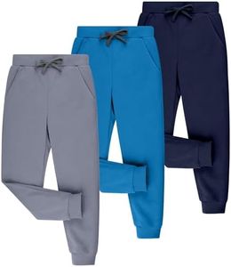 BIG ELEPHANT 3 Pack Boys Sweatpants, Youth Cotton Athletic Joggers Pants with Pockets and Drawstring