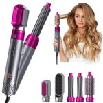5-in-1 Hot Air Brush Styler | 1000W Heating Hair Dryer & Curler Comb with Auto-Curl Function | Multifunctional Styling for All Hair Types, 3 Heat Levels Hot Air Brush 5 in 1 Hair Styling Tool-Plump Blow Drying Brush with Detachable Head for Straightening, Curling and Drying ( PINK )