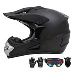 Motocross Helmet,Youth & Adult ATV Dirt Bike Motorcycle Helmet, Kids BMX 4-Wheeler Off-Road Mountain Bike Helmet,DOT Certified,W/Gloves Goggles Mask 4-Piece Set(Medium,Matte Black)