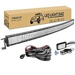 RIGIDON Car Led Light Bar With 12V Strobe Remote Control Wiring Harness Cable Kit, Curved 50 inch 648W, 7D Tri Row Driving Work Lamp for Car Off road Truck SUV 4x4, Flood Spot Combo Beam, 6000K