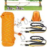 ZENGSUSU Dog Tie Out Cable 100/75/50/33 ft for Two Dogs Up to 300LB, Long Dog Lead Kit with Trolley System Runner Cable for Camping (50ft for Two Dogs)