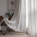 2 Panels Boho Farmhouse Curtains for Bedroom Living Room Semi Blackout Striped Curtains Cotton Linen Window Curtain Panel, Bohemian Chic Tassel Curtain Drapes