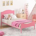Timy Pink Kids Twin Bed Frame with 