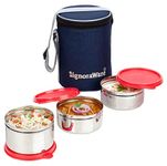 Signoraware Executive Stainless Steel Lunch Box Set 3 with bag | Stainless-Steel Leak-Proof Containers | Full Meal Boxes (Container Size 350mlx2 | 500mlx1 | Red)