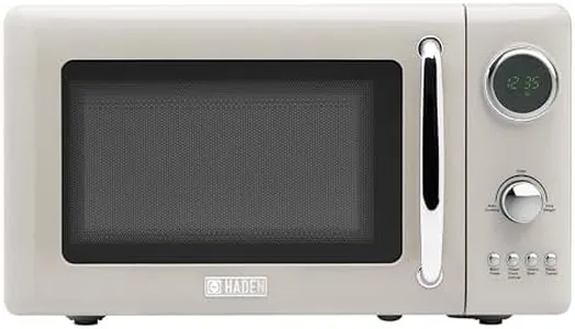 Haden 700 Watt 0.7 Cubic Foot Microwave Oven with Digital Controls, Defrost, and Instant Start Countertop Small Appliance, Putty/Chrome