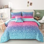 RYNGHIPY 6Pcs Gradient Glitter Comforter Sets for Teen Girls Full Size, Colorful Rainbow All-Season Coverlet Set, Ultra Soft Bedding Collections