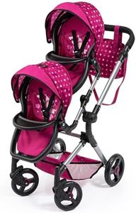 Bayer Design 26267AA Cochecito de Muñeca Gemelas, Carrito Paseo para muñecos, Ajustable en Altura, Plegable, con la Bolsa de Bandolera, Compatible con Silla de Coche EasyGo