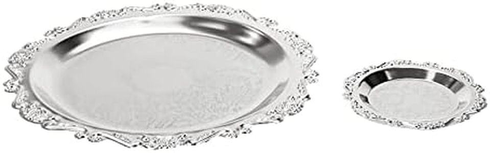 KUMGROT 2pcs Elegant Serving Platter Round Dessert Trays Candy Trays Dish Decorative for Party Wedding Home Decor Silver Serving Trays 11cm/4in and 25cm/1in Diameter