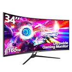 CRUA Gaming Monitor 34-Inch Curved Ultrawide WQHD Monitor 3440 x 1440 R1500 up to 165Hz DisplayPort x2 99% sRGB 1ms Picture by Picture, Machine Black