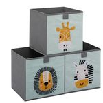 Navaris Kids Storage Cubes Set of 3 - Kids Fabric Foldable Storage Boxes - Children's Organiser - Cube For Bedroom Unit or Chests - Box for Toy Book Car Toys or Nursery - Mint