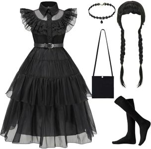 YIMOJOY Niños de disfraces de carnaval de las niñas 6 piezas de lujo vestido negro con las niñas de disfraces de carnaval gótico Cosplay Halloween Party Outfit(S)
