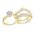 Newshe Wedding Rings for Women Engagement Ring Enhancer Band Bridal Set Sterling Silver 1.8Ct Cz Yellow Gold Size 7