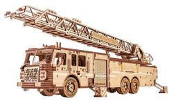 Wood Trick Rescue Firetruck Movable - Rotating Extendable Ladder - 3D Wooden Puzzles for Adults and Kids to Build - Rides up to 20 ft - Wooden Models Engineering DIY Project Mechanical Model Kit