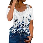 AMhomely Women Blouse Party Elegant Short/Long Sleeve Tops for Work UK Casual Off The Shoulder Lace Regular Fit Tops V-Neck Shirt Tops Business Office Top Ladies Loose Shirt Blouse for Spring/Summer