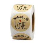 Hcode 1.5'' Round Kraft Thank You Stickers with Red Heart Handmade with Love Labels Total 500 Pieces per Roll (Handmade with Love, 1 roll)