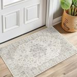 COLLACT Area Rug 2x3 Door Mat Entryway Rug Washable Rug Soft Rug Vintage Floral Rug Small Rug Non Slip Indoor Carpet for Bedroom Kitchen Grey/Yellow