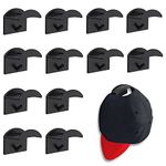 12 Pack Adhesive Hat Hooks for Wall Mount Organizer Rack, Sturdy Hat Rack for Baseball Caps, No Drilling Cap Holder, Decorate Hat Shelf, Strong Sticky Hat Hanger (Black)