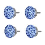 SHWETAIL Ceramic Knobs Drawer Pulls for Cabinets and Cupboards (38mm, Gold) - Pack of 4 (Blue)