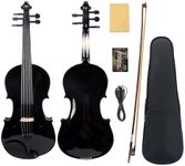 Vetimobato 16 Inch 5-String Electric Viola - FCGDA Tuning Electric Acoustic Viola for Students, Adults, Professional - Handmade Maple & Spruce Body with Ebony Fittings, Case, Bow (Black)
