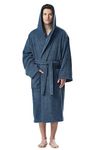 Arus Men's Hooded Classic Bathrobe Turkish Cotton Robe with Full Length Options (XXL,Ocean Blue)