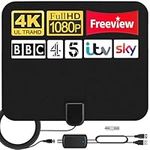 TV Aerial, Indoor TV Aerial 350+ Miles Long Range Reception, Amplified HD TV Antenna for Freeview 4K 1080P HDTV with Booster & 17ft Coax Cable