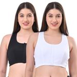 Adira | Front Open Bra for Women Cotton | Non Padded & Non Wired Bras | High Racer Back for Support & Posture | Wire-Free & Full Coverage | Front Opening | Pack of 2 | Black & White | XXL