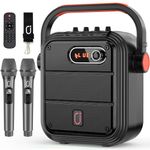 JYX Karaoke Machine with 2 Wireless Microphones, Portable Bluetooth Speaker with Shoulder Strap/Remote, Power PA System Support SD Card/USB/AUX/TWS/TV/Smartphone/FM, Bass &Treble for Party/Meeting