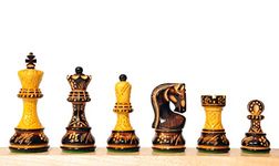 PALM ROYAL HANDICRAFTS 3.75" Inches Burning Staunton Wooden Chess Pieces only with 32 Chessmen and 2 Extra Queens Made of Boxwood .King Size - 3.75" inches (Weighted)