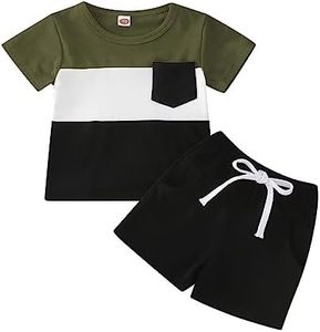 HIUARA Infant Toddler Boy Clothes Color Block Short Sleeve T Shirt and Shorts Sets Cute Newborn Outfits